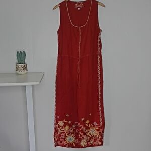 Johnny Was Elia Embroidered Linen Jumpsuit – Adobe (Rust) – Size XS